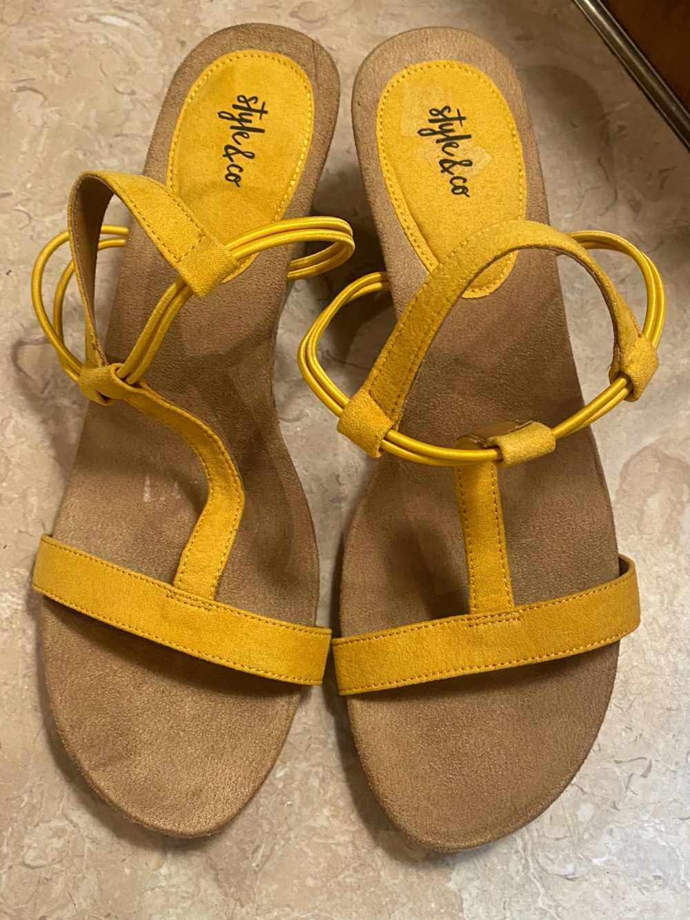 Style & Co. Mustard Yellow Ring-Accent T-Strap Sandals